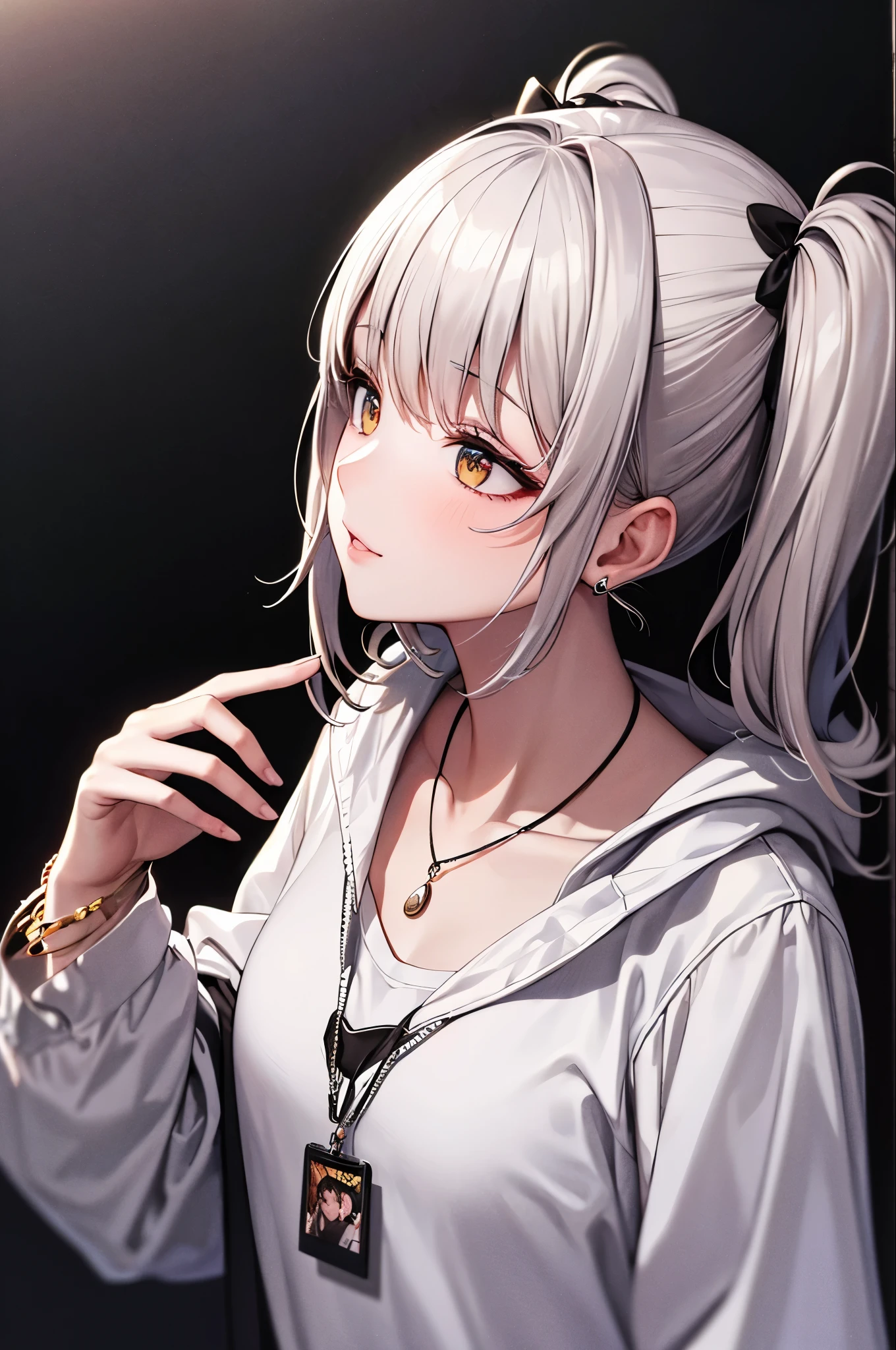 , Twin tails, Silver Hair, hoodie, Vintage Gothic, Pause, cute, Look up, high quality, necklace, ring, bracelet, Earrings