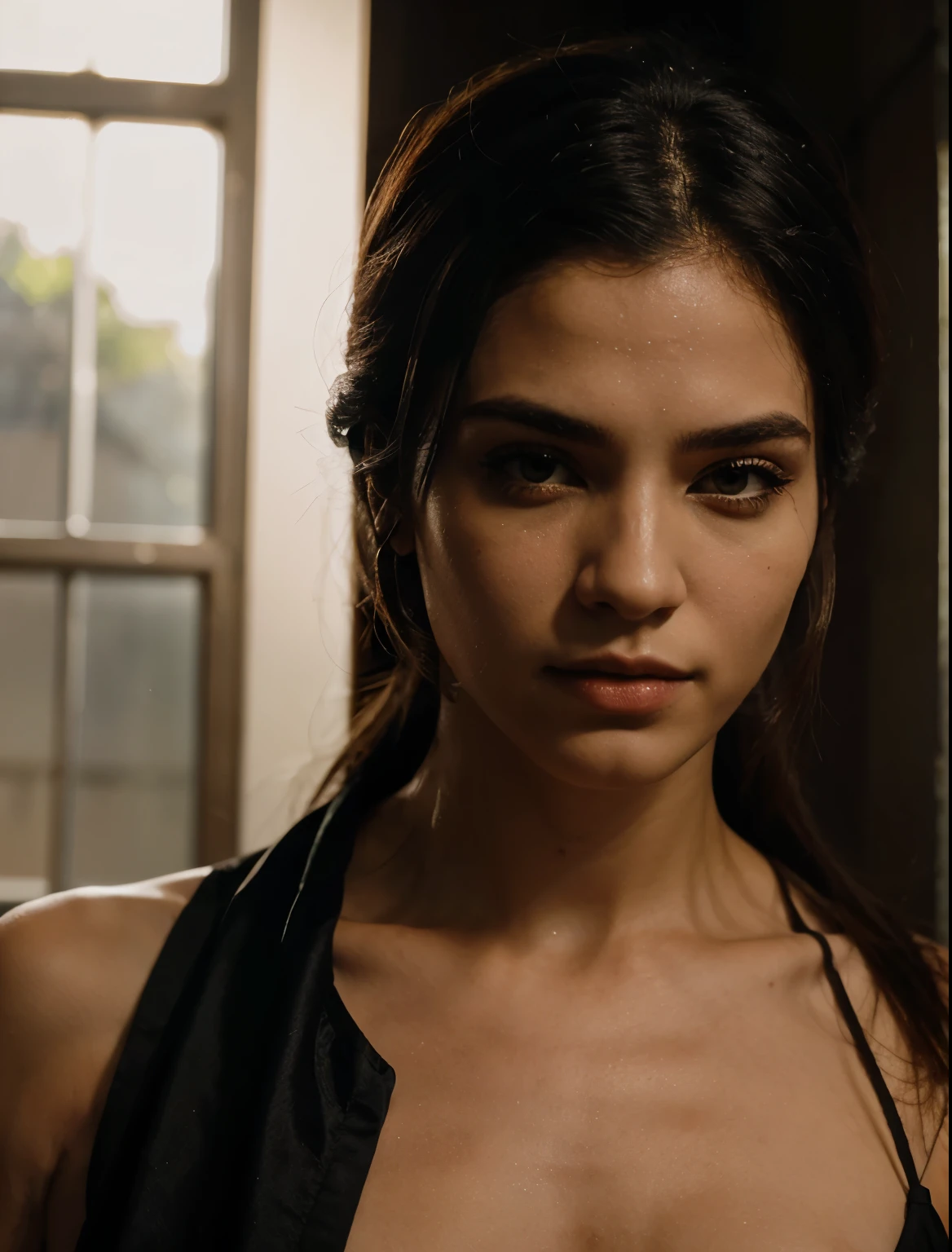 cinematic, tiro fechado, A modern vampire man is fighting beautiful __Penteado__ Amazonas, Detalhes gerais, (Obra de arte,melhor qualidade:1.5)