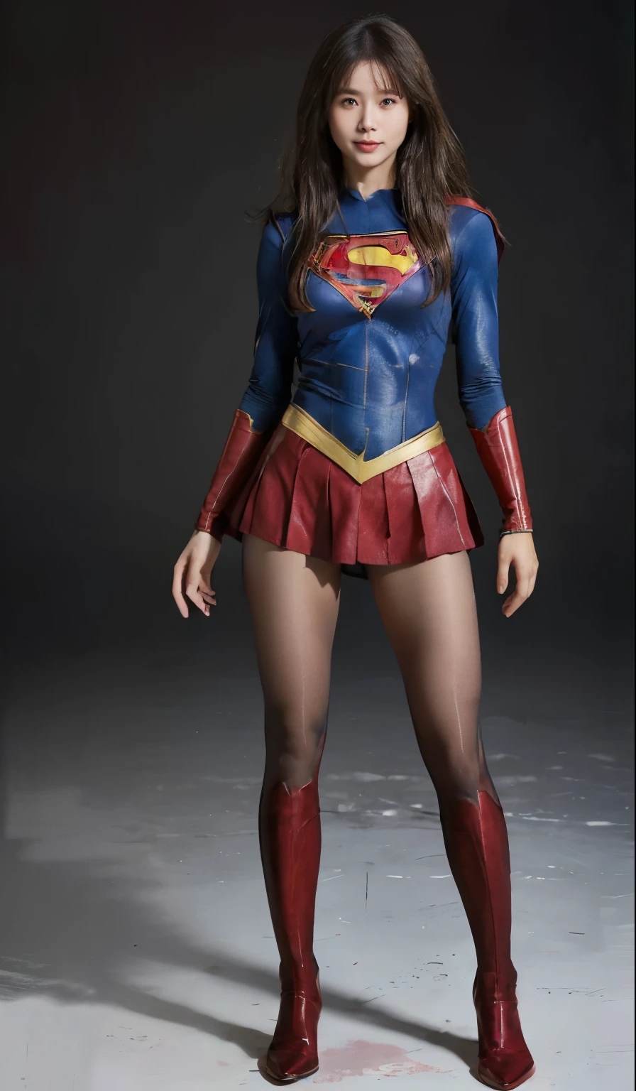 No background、(((Beautiful legs in black tights.)))、(((Legally express the beauty of your smile)))、((((Make the most of your original images)))、(((Supergirl Costume)))、(((Beautiful Hair)))、(((suffering)))、(((Please wear black tights....、Wear red boots)))、((Best image quality、8k))、((highest quality、8k、masterpiece:1.3))、(((Preserve background )))、Sharp focus:1.2、Beautiful woman with perfect figure:1.4、Slim Abs:1.2、Wet body:1.5、Highly detailed face and skin texture、8k