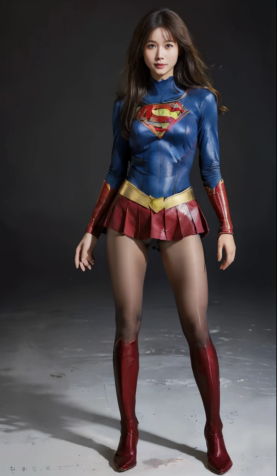 No background、(((Beautiful legs in black tights.)))、(((Legally express the beauty of your smile)))、((((Make the most of your original images)))、(((Supergirl Costume)))、(((Beautiful Hair)))、(((suffering)))、(((Please wear black tights....、Wear red boots)))、((Best image quality、8k))、((highest quality、8k、masterpiece:1.3))、(((Preserve background )))、Sharp focus:1.2、Beautiful woman with perfect figure:1.4、Slim Abs:1.2、Wet body:1.5、Highly detailed face and skin texture、8k