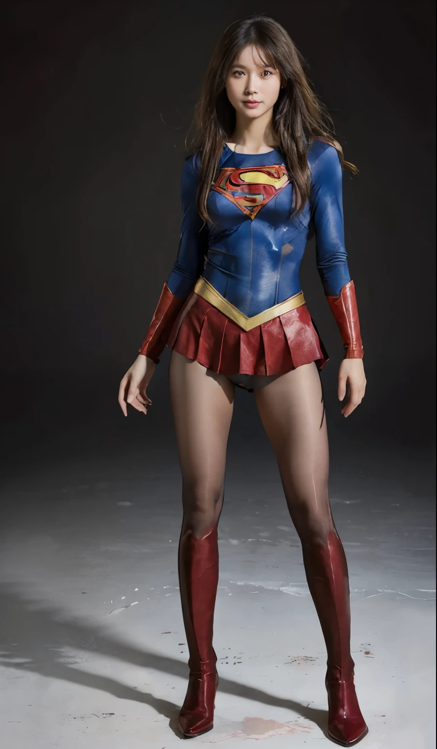 No background、(((Beautiful legs in black tights.)))、(((Legally express the beauty of your smile)))、((((Make the most of your original images)))、(((Supergirl Costume)))、(((Beautiful Hair)))、(((suffering)))、(((Please wear black tights....、Wear red boots)))、((Best image quality、8k))、((highest quality、8k、masterpiece:1.3))、(((Preserve background )))、Sharp focus:1.2、Beautiful woman with perfect figure:1.4、Slim Abs:1.2、Wet body:1.5、Highly detailed face and skin texture、8k