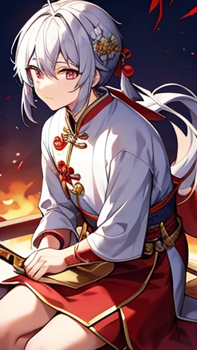 Ancient Chinese Man、Man in ancient Chinese clothing、Ancient Chinese hairstyle man、Ancient Chinese man with cloth wrapped around his head、Man with narrow eyes、