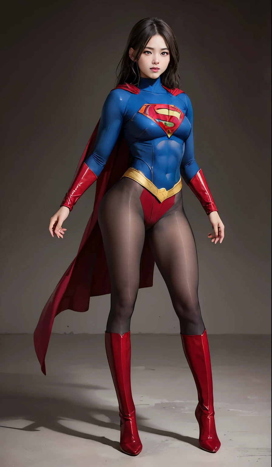 No background、(((Beautiful legs in black tights.)))、(((Legally express the beauty of your smile)))、((((Make the most of your original images)))、(((Supergirl Costume)))、(((Beautiful Hair)))、(((suffering)))、(((Please wear black tights....、Wear red boots)))、((Best image quality、8k))、((highest quality、8k、masterpiece:1.3))、(((Preserve background )))、Sharp focus:1.2、Beautiful woman with perfect figure:1.4、Slim Abs:1.2、Wet body:1.5、Highly detailed face and skin texture、8k