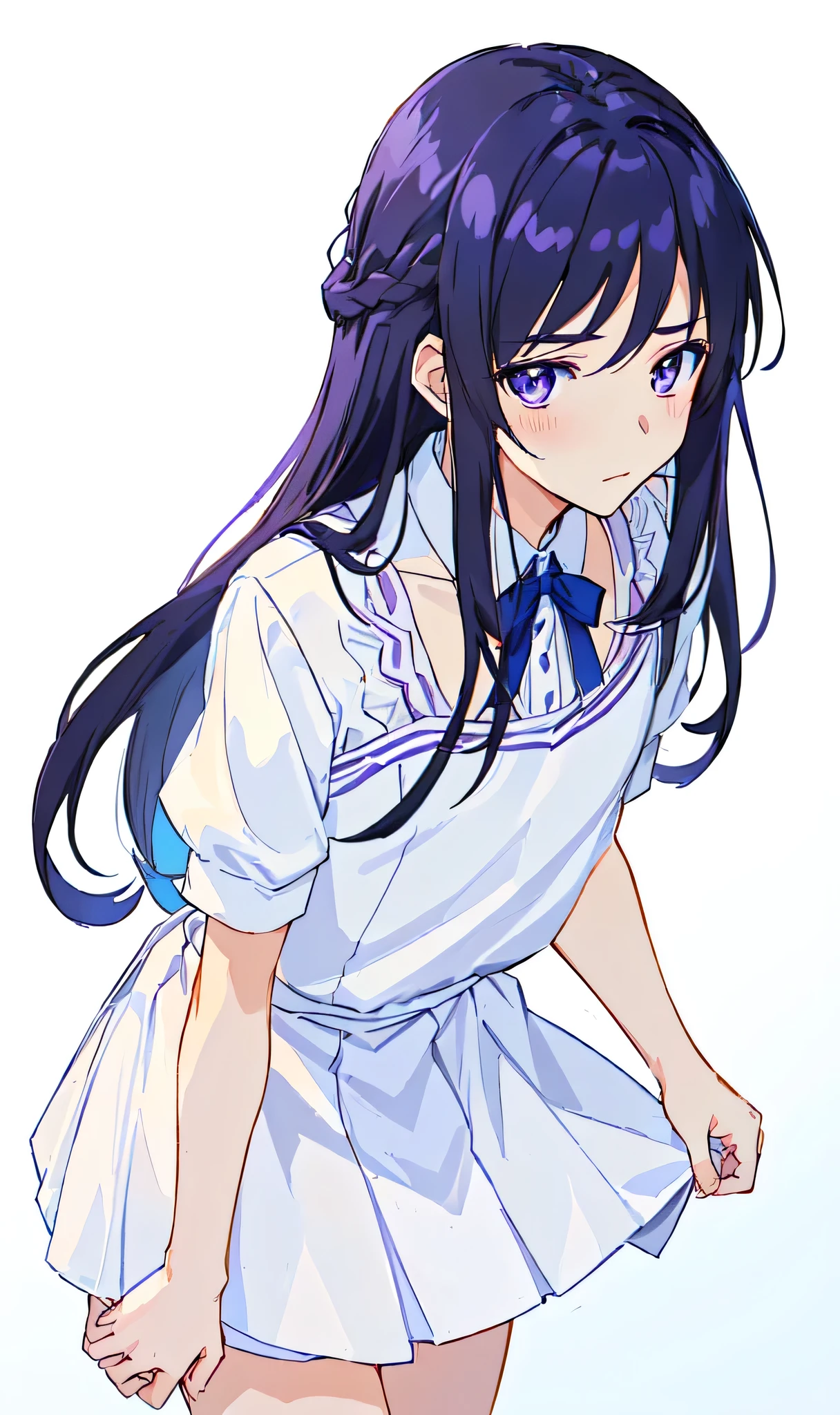 青い瞳とWearing a white camisoleAnime Boys、Anime Boys、solo、Long Hair、Dark blue hair、Camisole outfit、Anime Moe Art Style、Smooth anime CG art、Wearing a white camisoleかわいいAnime Boys、Purple Skirt、boy wearing a purple skirt、Cute 3D Anime Boys Rendering、Wearing a white camisole、camisole underwear、Cute boy anime visuals、Underwear only、camisole and skirt only、Fascinating Anime Boys、(female face:1.3)、(male body:1.7)、