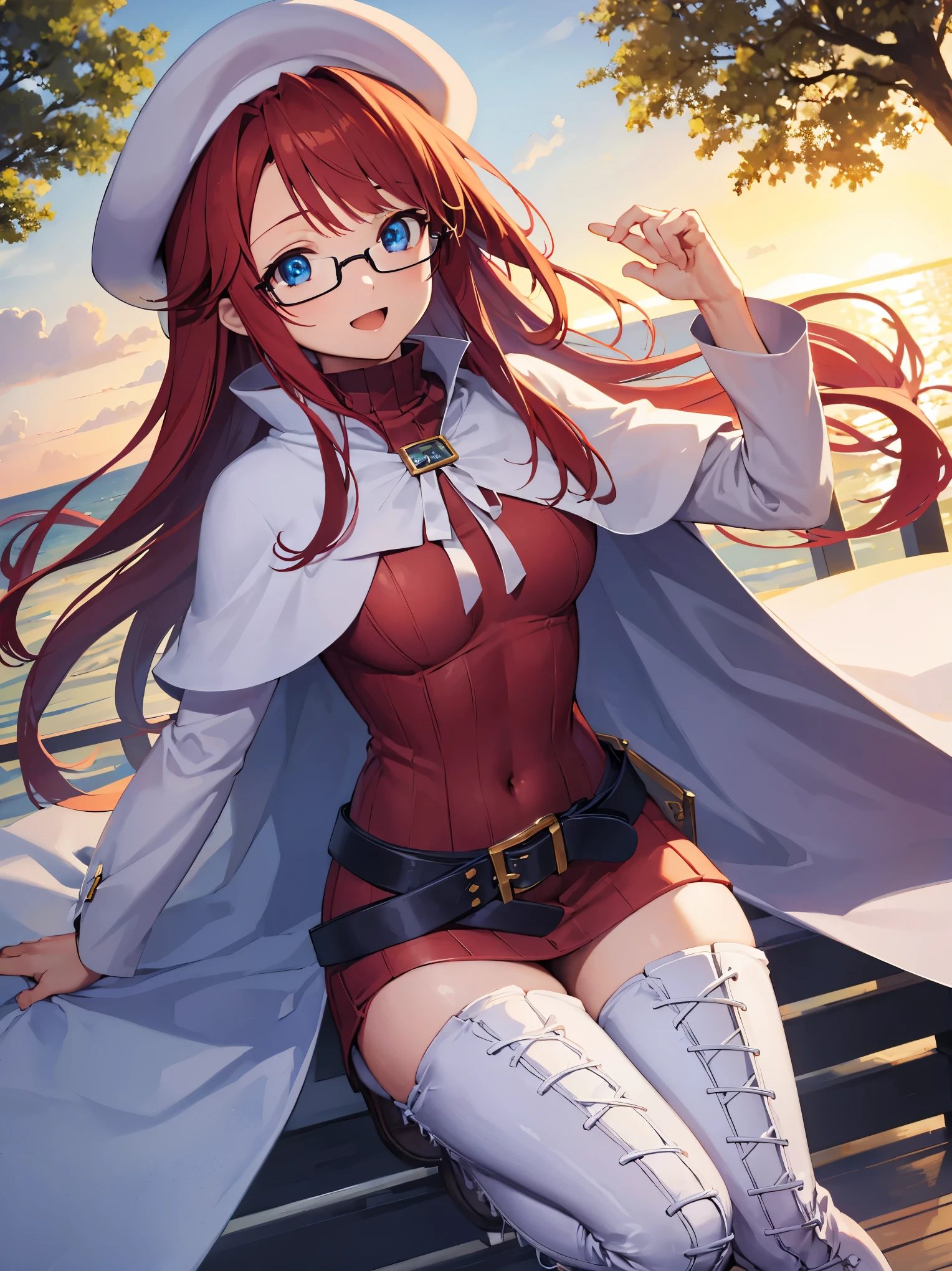 summonnightaty, aty, (young:1.3),long hair, blue eyes, red hair, large_beret, hat, glasses,
BREAK long hair, thighhighs, hat, dress, boots, glasses, belt, cape, sweater, zettai ryouiki, beret, thigh boots, white footwear, ribbed sweater, loose belt,solo,
BREAK outdoors, fantasy,on_the_ship,on_the_ship's_railing
,
BREAK (masterpiece:1.2), best quality, high resolution, unity 8k wallpaper, (illustration:0.8), (beautiful detailed eyes:1.6), extremely detailed face, perfect lighting, extremely detailed CG, (perfect hands, perfect anatomy),covered_nipples,covered_navel,light_smile ,(half_eyes:1.4),sword,armpit,sleepy,dynamic_dancing,barrel,red_sweater,apart_legs,magical_effect,spread_legs, have_a_book,open_mouth,teacher,rise_knee,