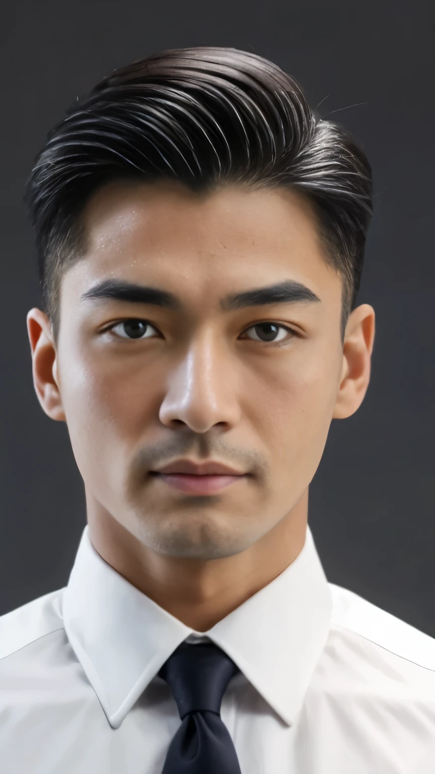 very natural wrinkles、Gray hair mixed、Flat face