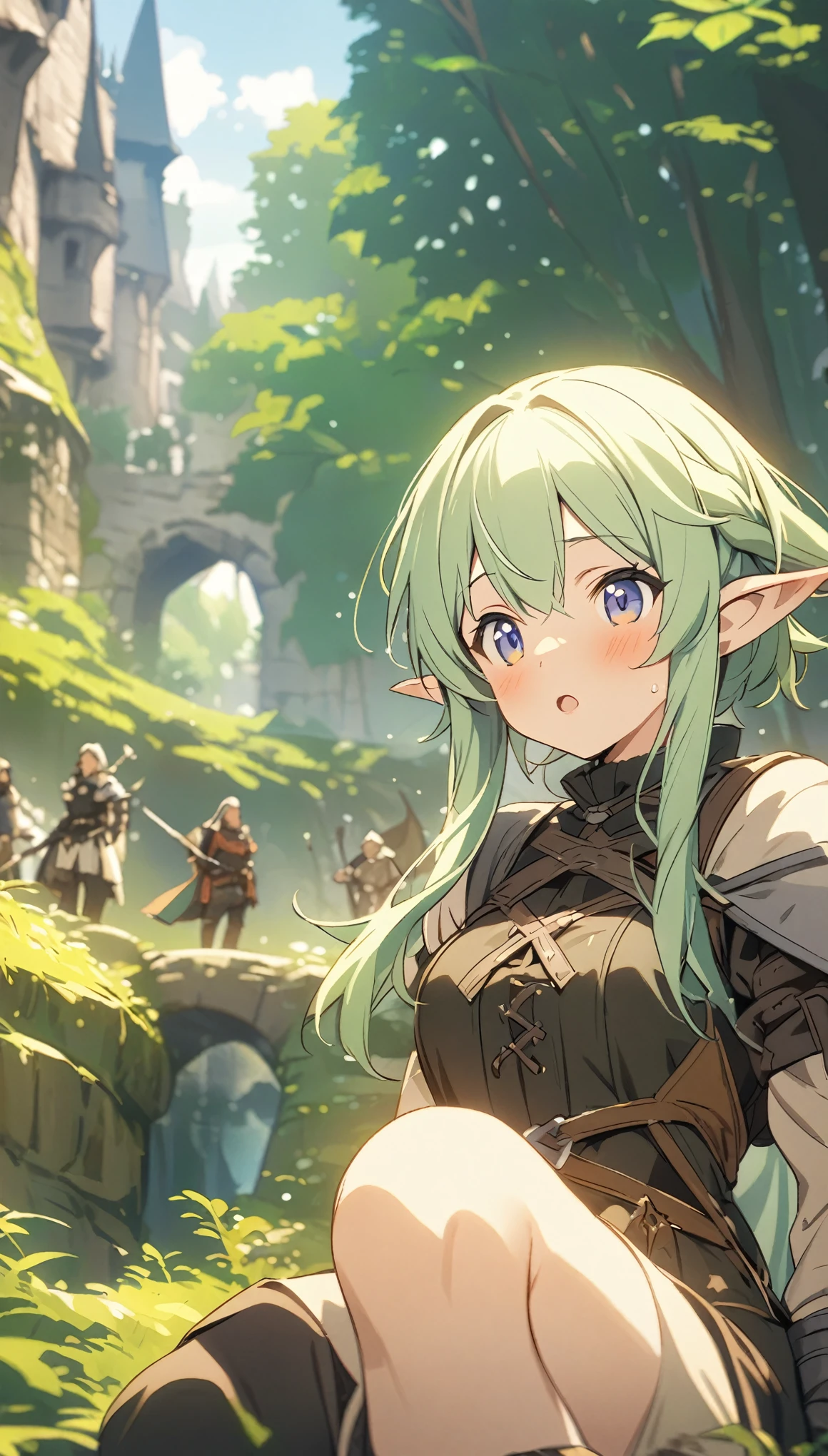 (masterpiece:1.2),(anime),(Medieval Background),(Elf sisters)、(Ready your bow),Rogue Outfit、(Archer)、in the forest、((Fantasy)),Fantasy、cute、Close-up