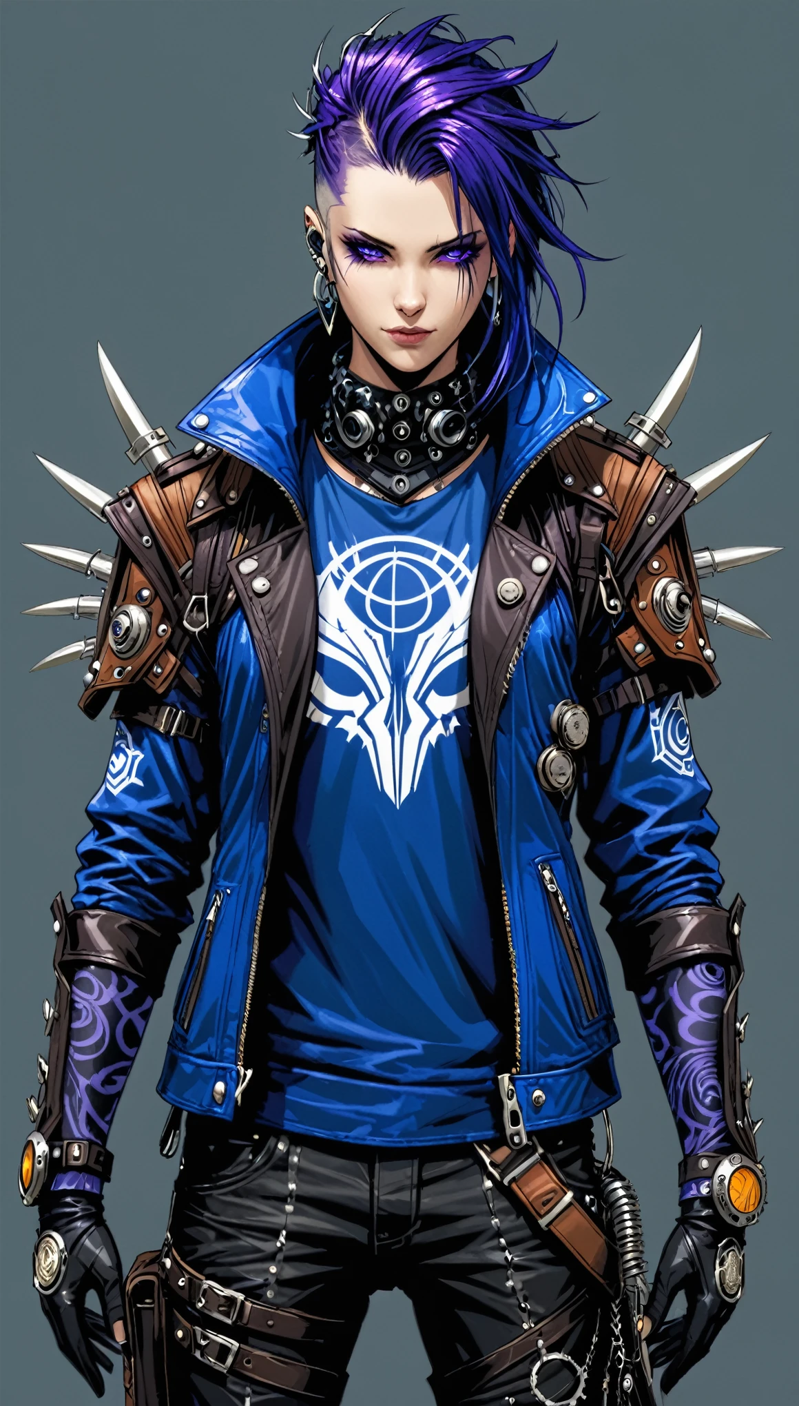 biopunk fashion,assassin,in style of Aaron Horkey,dodgerblue,darkviolet,