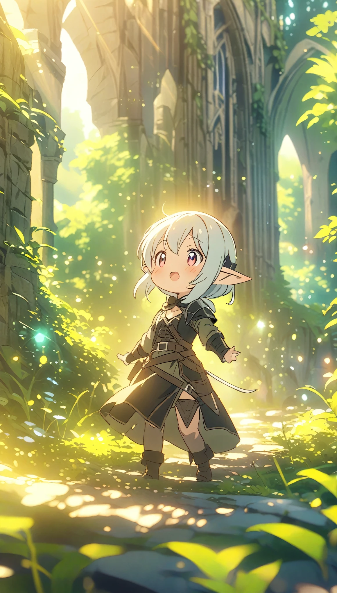 (masterpiece:1.2),(anime),(Medieval Background),(Elf sisters)、((Ready your bow)),((Shoot a bow))、Rogue Outfit、(Archer)、in the forest、((Fantasy)),Fantasy、cute、Light Effects