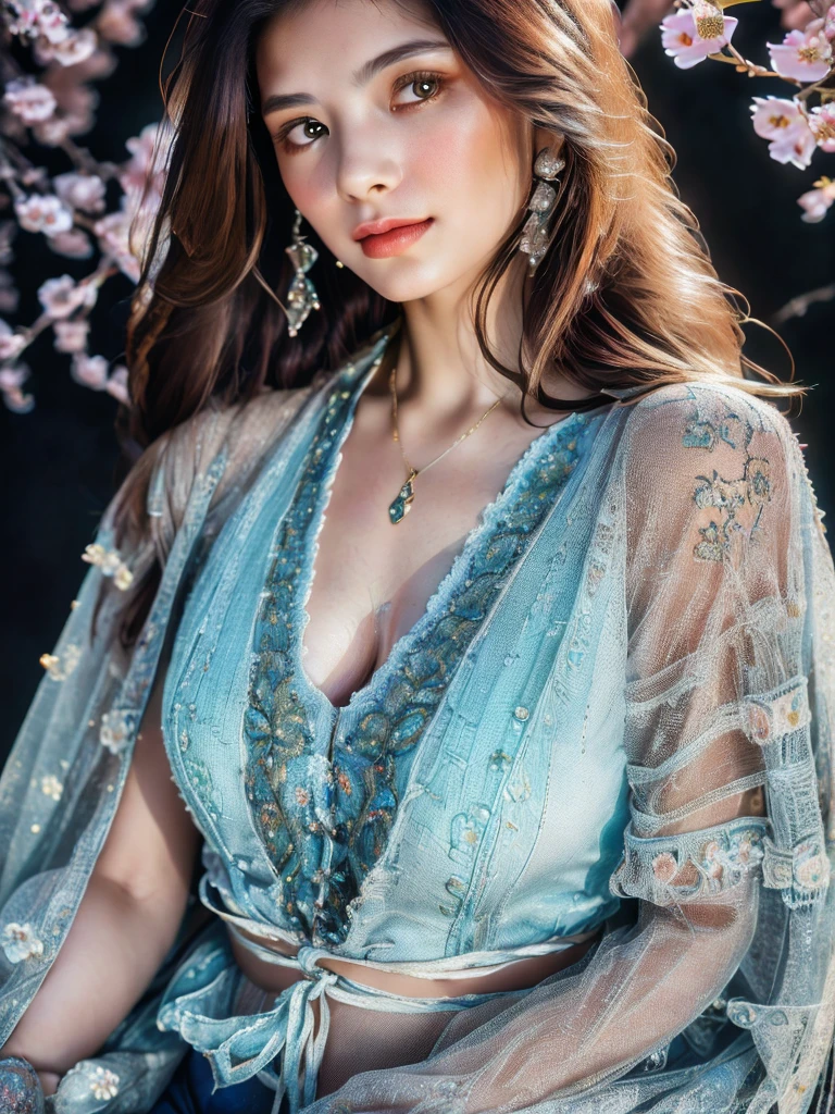 1girl, beautiful russian woman, light brown hair, clear skin, narrow waist, wearing loose light knitwear, masterpiece SLR photo, attention to detail, perfect proportions, soft-looking bust with cleavage, (best quality, 4k, 8k, highres, masterpiece:1.2), ultra-detailed, (realistic, photorealistic, photo-realistic:1.37), portraits, night scene, cinematic lighting, (intricate details:1.2), (vivid colors:1.2), (natural skin texture:1.1), (elegant pose:1.1), (serene expression:1.1), (soft focus background:1.1), (rough long hairstyle:1.2)