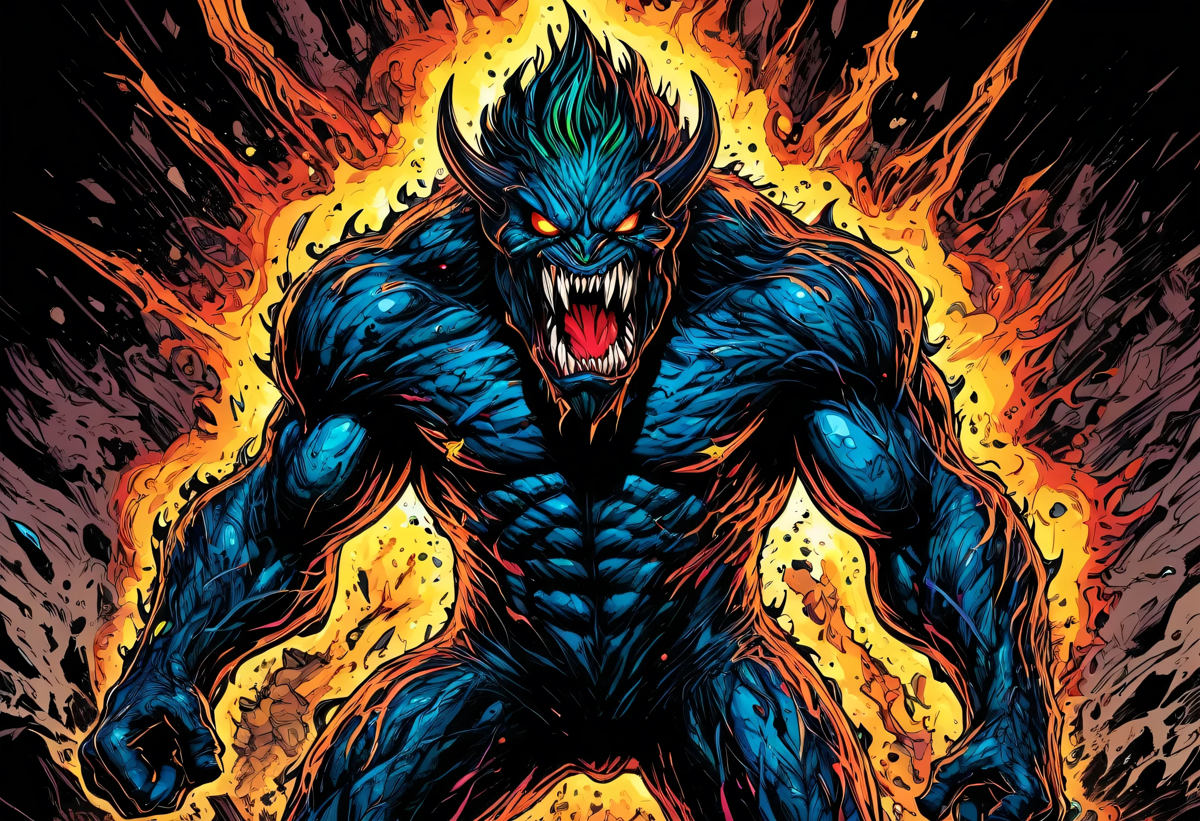 devil,darkness,curse,monster,colorful,An illustration,Real,art,flashy,art,explosion,American Comics,rock,
