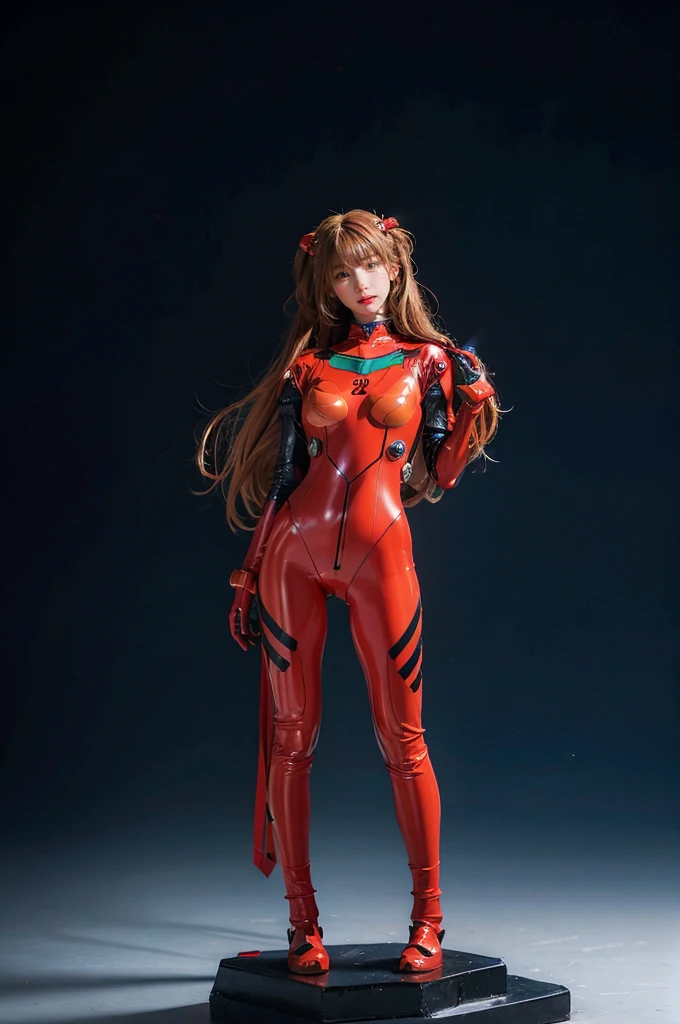 Best Quality, masutepiece, Realistic, photoRealistic, 1girl in, Solo, Looking at Viewer, Full body, Standing, Long hair, asuka costume, , plugsuit, body suit, Hair Ornament, Background,top-quality、The ultra -The high-definition、8K、frontage