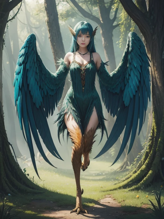 (masterpiece, best quality:1.2), solo, 1 girl, harpy, monster girl, expressionless thunder girl, closed mouth, winged arms, bird legs, flying in the sky background
