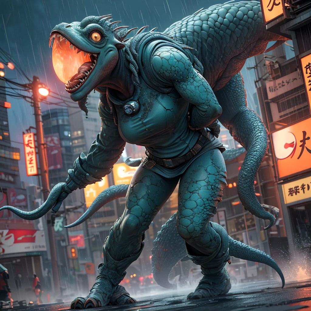 (full body shown, sci fi horror, show her from head to toe) a 50 ft woman,detailed facial features,extremely detailed face,beautiful detailed eyes,beautiful detailed lips,longeyelashes,tattered worn sexy sailor scout (miniskirt) uniform,desperate battle,glowing eldritch giant slimy tentacle aliens,tokyo cityscape,night scene,neon lights,rain,dynamic action pose,intricate details,cinematic lighting,hyper realistic,8k, highly detailed, photorealistic (show her from head to toe, desperate battle, kaiju horror)