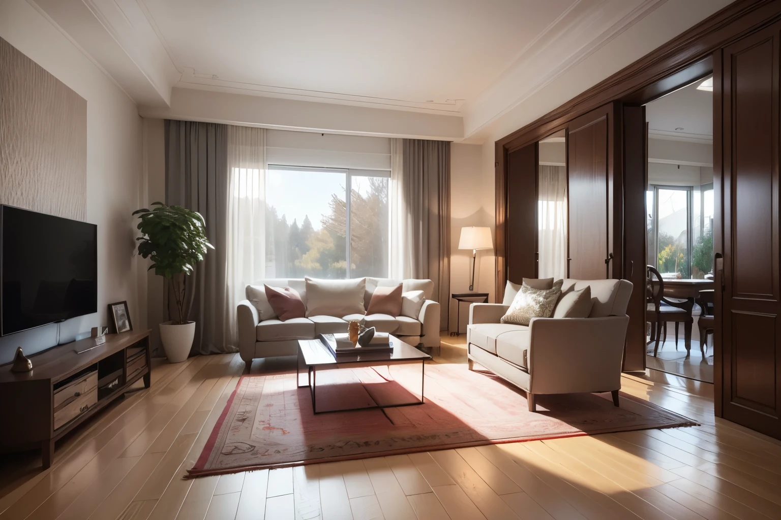 French style decoration,indoor设计,daytime,illumination,living room,Wide-angle shooting,French minimalism,Light luxury,indoor,living room内有背景墙,Reality,reality