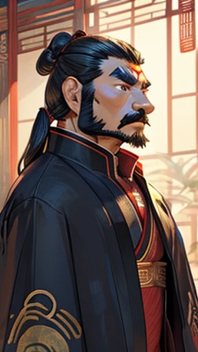 Ancient Chinese Man、Man in ancient Chinese clothing、Ancient Chinese hairstyle man、Ancient Chinese man with cloth wrapped around his head、Man with narrow eyes、