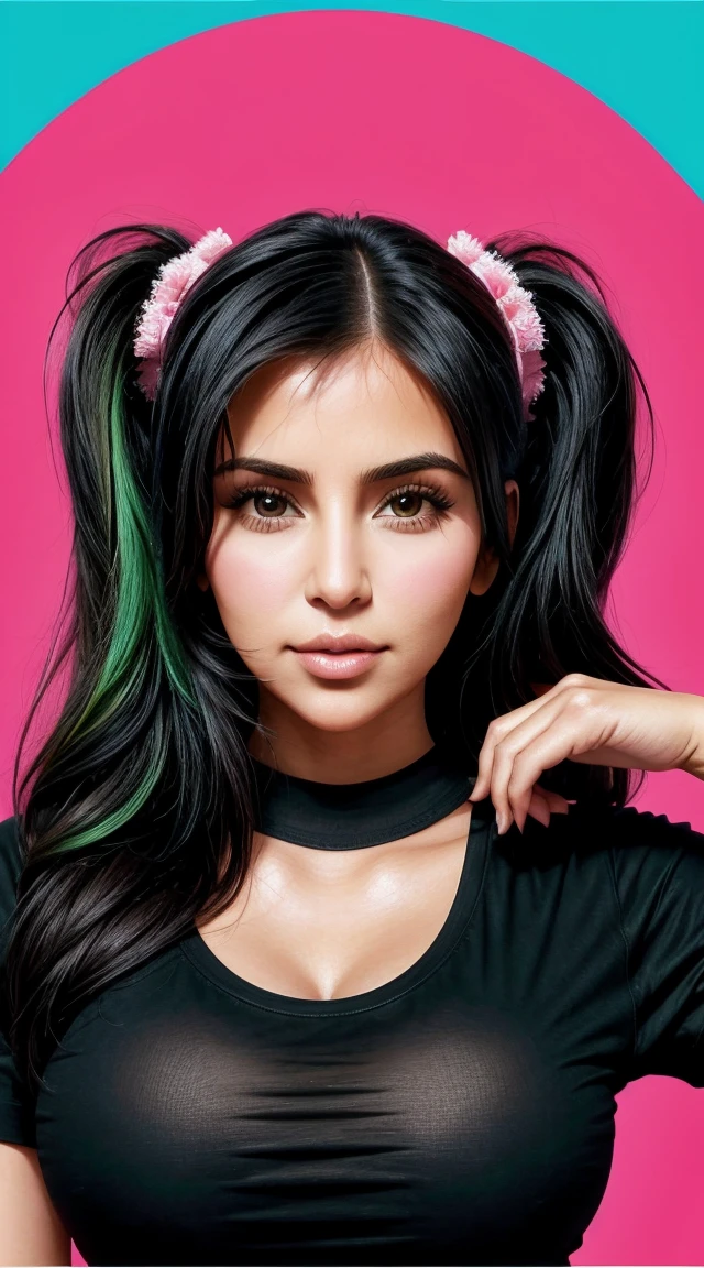 Cute cute vector | Vector Kim Kardashian for t-shirt design, pink, blue, yellow, green, clean and black background.