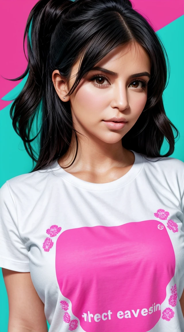 Cute cute vector | Vector Kim Kardashian for t-shirt design, pink, blue, yellow, green, clean and black background.