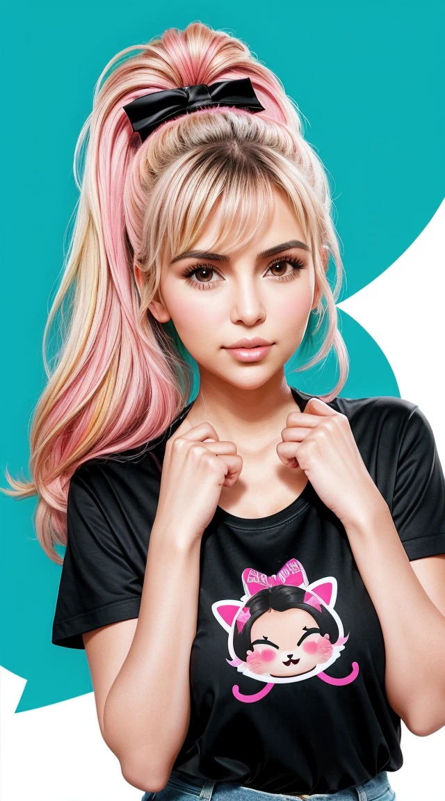 Cute cute vector | Vector Kim Kardashian for t-shirt design, pink, blue, yellow, green, clean and black background.