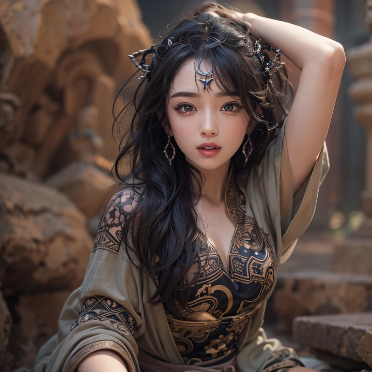 ((​masterpiece:1.4)、(top-quality:1.4)、(reallistic:1.7))、a beauty girl、Super sexy girl、Super beautiful girl、((1girl in:1.4))、Shiny natural skin texture、By Luis Royo、age19、Super Ultra Ultra Bikini、Cute tattoos、(Two arms:1.4、Two legs:1.4)、(perfect anatomia:1.4)、(Perfect female body:1.4)、Portrait photo of a girl、Soft front light、beautiful countenance、kawaii faces、Beautiful udder、Colossal tits、Beautiful ass、A detailed eye、Draw eyes clearly and beautifully、beautidful eyes、Narrow waist、Raw photo、red-lips、Red high heels、a choker、a necklace、耳Nipple Ring、1 screen display、Ancient city ruins