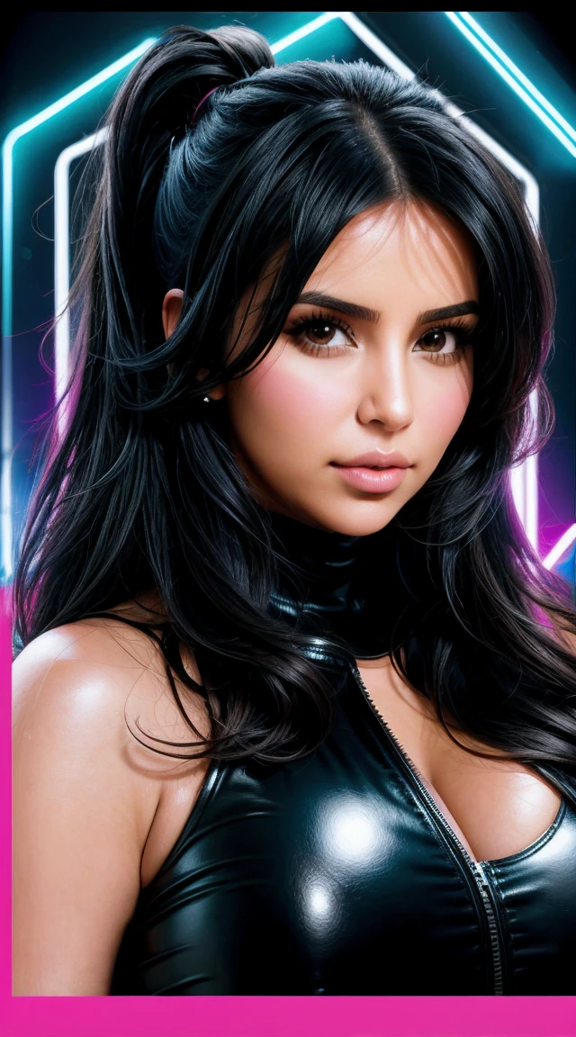 Cute cute vector | Vector Kim Kardashian for design, neon lights background