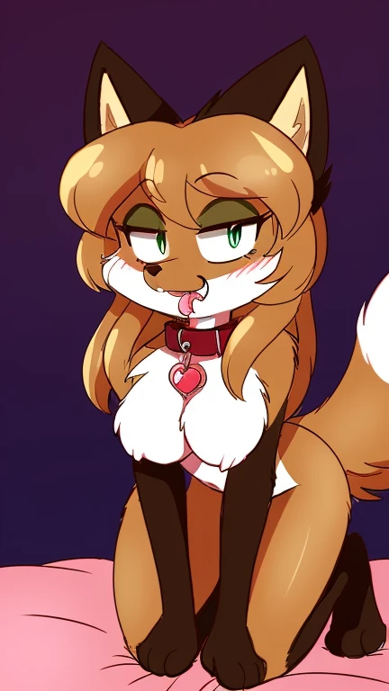 Nervous smiling, uploaded the e621, beautiful and detailed, woman (((female))) ((anthro)) Fox, (Averi, Fox girl), cinematic lighting, Fox, (anthro, fluffy fur, character focus:1.1), 1girl, anthro fox girl, body fur, curvy, sexy, nice, cute, hot, sassy, comfortable anime-style cartoon-style, digital drawing, collar, (half-closed eyes), green eyes, NSFW, tits, blowjob, canine penis, penis, cum in mouth, on all fours, submissive, oral sex, oral