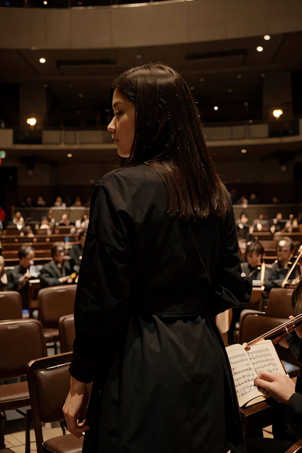 Orchestra with conductor seen from behind
