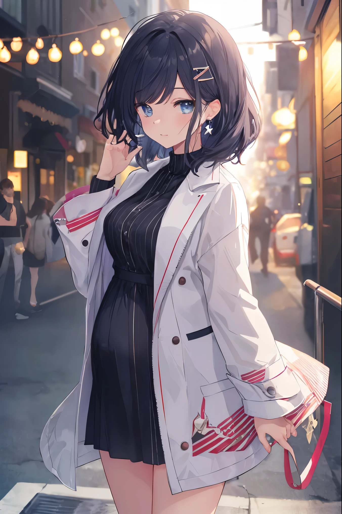 {((anime, Op art, depth of field, motion blur, glowing light, UHD, retina, masterpiece, ccurate, anatomically correct, textured skin, super detail, high details, high quality, award winning, best quality, highres, 16k))} . | {((cute girls, noble lady hairstyle, beautiful detailed eyes, joyful))} . | {((starshaped earrings, casual clothes))} . | {((wide angles, upper body, (perfect_fingers:1.0), (perfect_legs:1.0), better_hands, More_Detail))}, pregnancy, crying