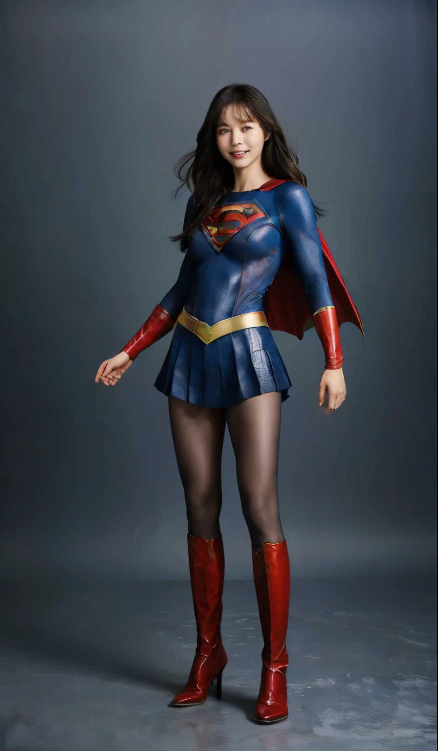 No background、(((Beautiful legs in black tights.)))、(((Legally express the beauty of your smile)))、((((Make the most of your original images)))、(((Supergirl Costume)))、(((Beautiful Hair)))、(((suffering)))、(((Please wear black tights....、Wear red boots)))、((Best image quality、8k))、((highest quality、8k、masterpiece:1.3))、(((Preserve background )))、Sharp focus:1.2、Beautiful woman with perfect figure:1.4、Slim Abs:1.2、Wet body:1.5、Highly detailed face and skin texture、8k