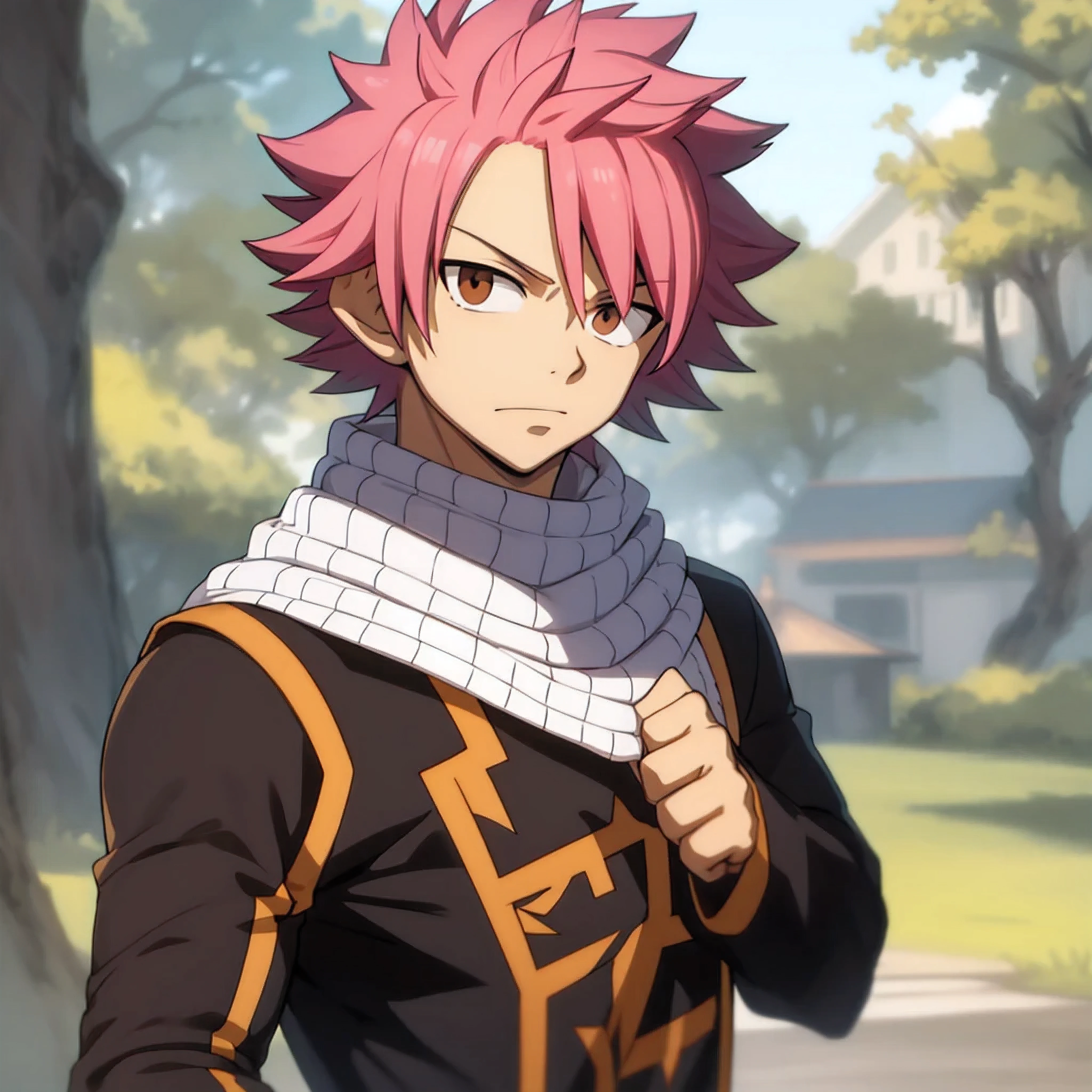 masterpiece, best quality, high quality, 1boy, solo, male focus, looking at viewer, upper body, natsu_dragneel, pink hair