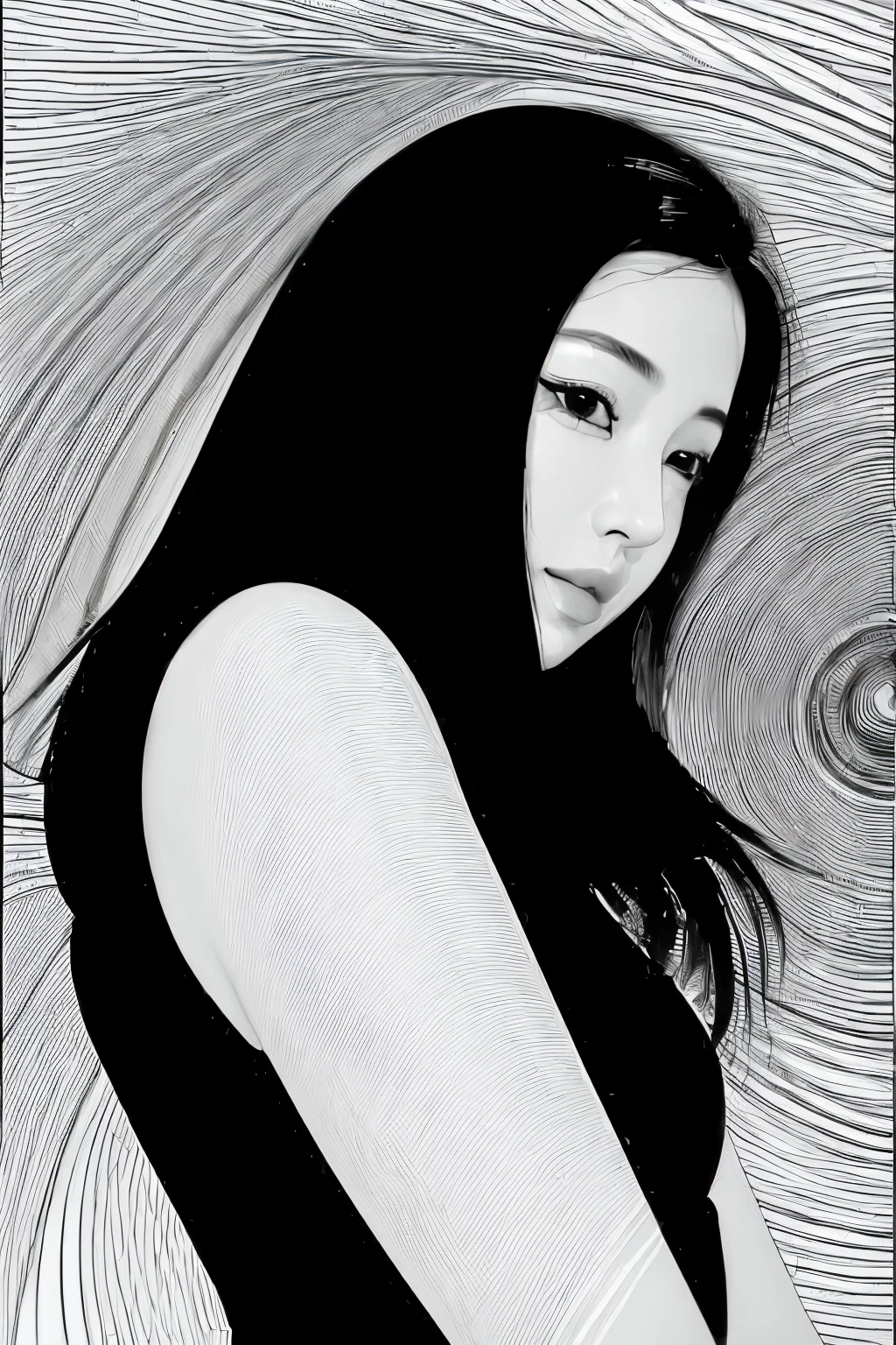 (Line art:1.5)，Monochrome，Beautiful girl，Abstract Painting