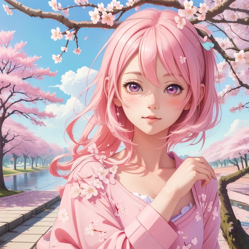 La mejor calidad, highres,caprichoso, Chica anime, flores de cerezo, spring, colores pastel, Estilo dibujado a mano, alta resolución