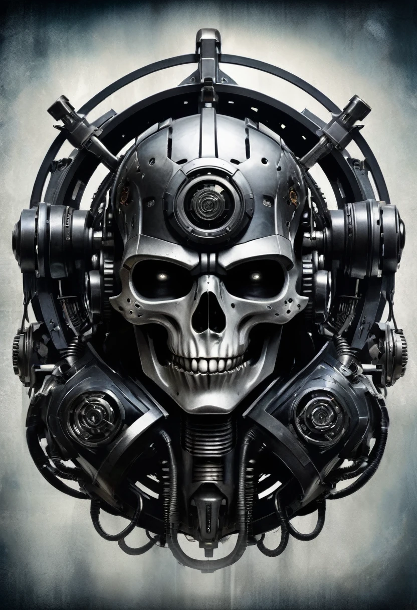 Cybernetic Revolutionaries, european male, magazine cover, poster art , Lovecraftian horror tattoos, bold huge text, matted design layout, strong, bold inking techniques, Metallic Silver and Gunmetal Gray: These colors are often used to represent the metallic components of cyborgs, giving them a sleek and futuristic appearance.