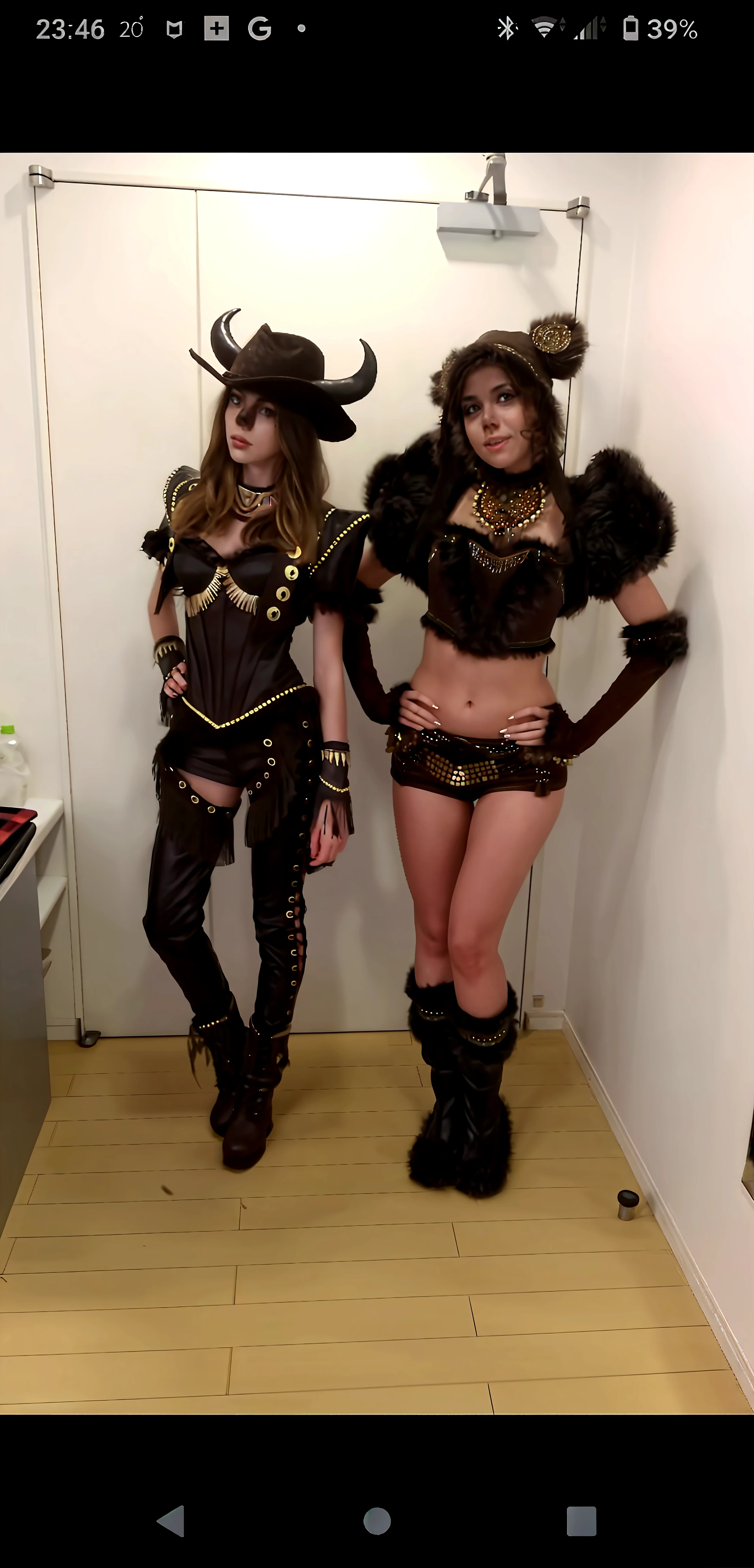 (((NSFW))) Two girls without clothes with small breasts, Wet blondes with long curly hair, Schoolgirls, sharing lewd moves, Obscene postures, flexible bodies, bright green eyes, Mysterious facial expressions, very young looking, chains on hips, stripes on necks, glamorous interior, A lot of gold, flowing fabrics, elegant gold jewelry, Potions. Lovely Accents, Ribbons, black and gold, (((completely naked))), long beautiful legs spread apart, narrow hips, thin waist, Stiletto heels, black stockings, black gloves, black hat, girls sparkling with water, drops of water on the face and body, (((On knees))), arching back, Rear view - bottom up, Sexy teasing faces of girls in ecstasy, sperm dripping from vagina, (((NSFW))) 