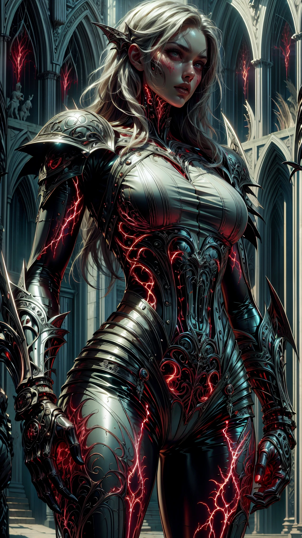 (1 girl), (cara delevingne:1.25), Beautiful muscular armoured vampire girl standing on cathedral looking at the moon, (gothic vampire body armor:1.25), (extreme muscular definition:1.5), (large muscular vascular breasts:1.25), (huge muscular arms:1.5,) (10-pack abs:1.4), (lots of veins:1.25), thin legs, Realistic, Very detailed face and eyes, masterpiece