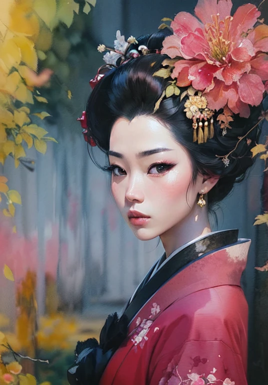 ((watercolor Painting)) of a geisha woman, close up Portrait de geisha, Portrait of a geisha, Beauty Geisha, geisha, Geisha japonaise, Portrait of a beautiful geisha, Coiffure Geisha, Art japonais, Samurai portrait, Portrait photo de geisha, Geisha described as Japanese, Style artistique japonais, inspired by Toyohara Kunichika