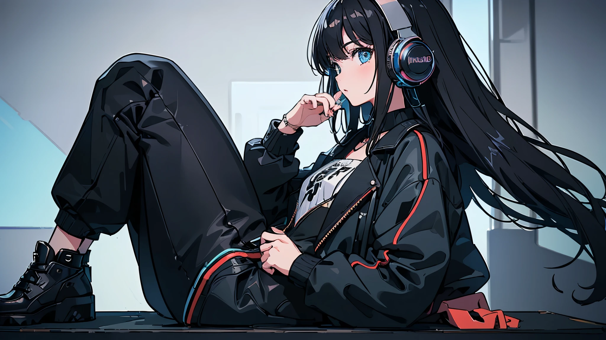 ((highest quality, 8k, masterpiece: 1.3)),((Amazing details: 1.2)),((figure: 1.1)),Lo-Fi Style,beautiful girl,Headphones,Sit in the room,electronic,dream-like