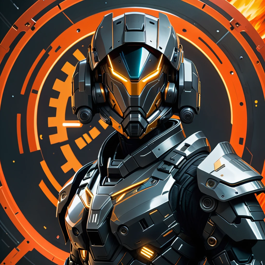 impactful paint of a close up of a robot in a building with a helmet on, cyberpunk flame suit, cyberpunk armor, cyberpunk suit, sci - fi suit, intricate cyberpunk armor, cybernetic fire armor, apex legends armor, cyber suit, cybernetic flame armor, clothed in sci-fi military armor, warrior in sci-fi armour, sci - fi armor