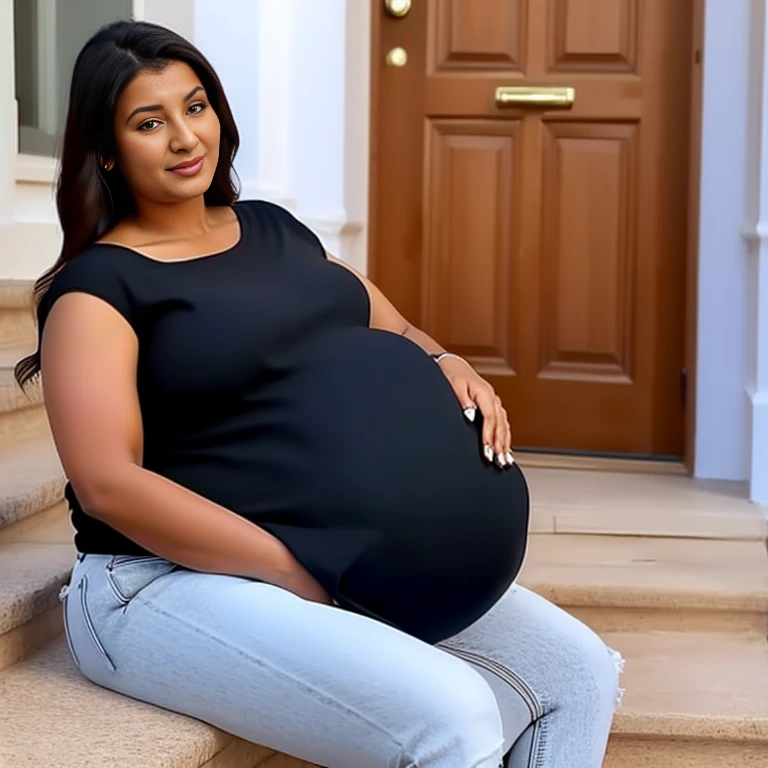 Extremely Hyperpregnant Algerian women with huge belly wearing a dress