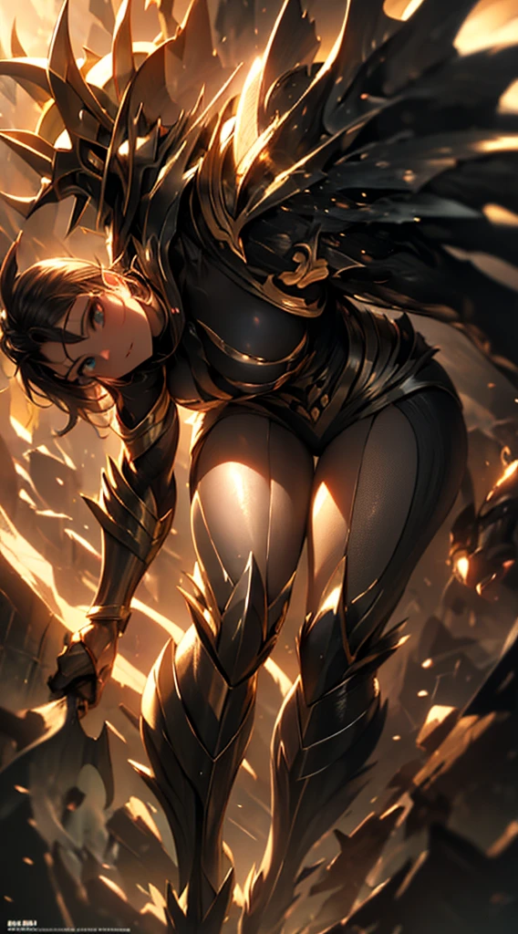 Ultra-high saturation, (tmasterpiece), full body photo, (best quality), (1girll), starry background, wearing shiny gold armor, cool pose, Saint Seiya armor, messy hair, high detail, anime style, lighting cinematic, brightness, divine light, Ray traching, filmgrain, hyper HD, super detail, anatomically correct,
high resolution, ultra-
high saturation, high contrast, high gloss armor, serious expressions, dark room,