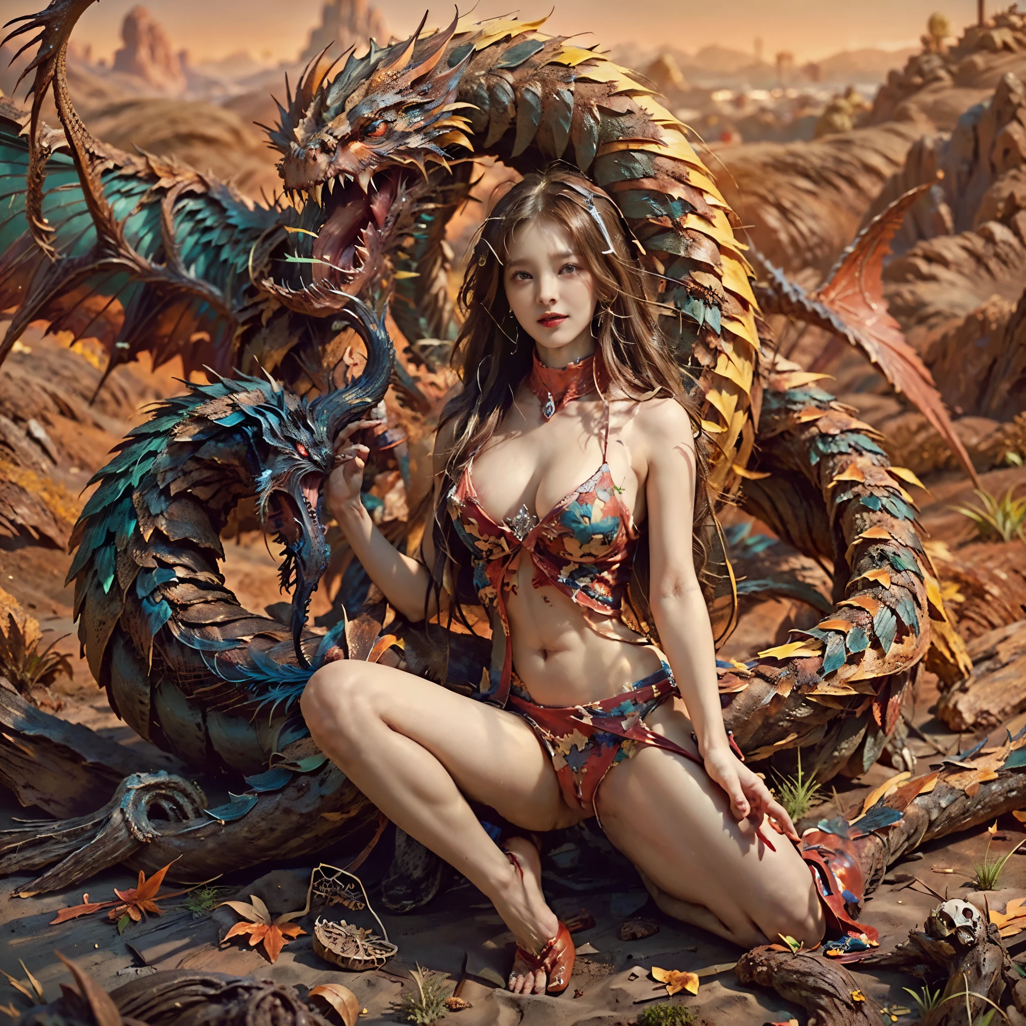 A naked dragon girl, beautìul head, dragon body, fly in sky, full body, naked, nsfw, dragon legs