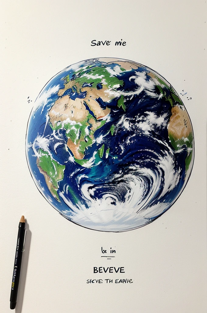 Believe me a sketch of how to save the earth in the form of a drawing with a white background 