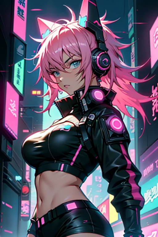 Anime girl in black clothes on a pink background, oppai cyber punk, cyber punk anime girl, Dead, Nightcore, female cyber punk anime girl, zerochan art, cyber punk))), egirl, e - girl, modern cyber punk anime, digital cyber punk - anime art, cyber punk))))), zerochan, Black Neon, anime cyber punk art, cyber punk anime art, anime cyber punk