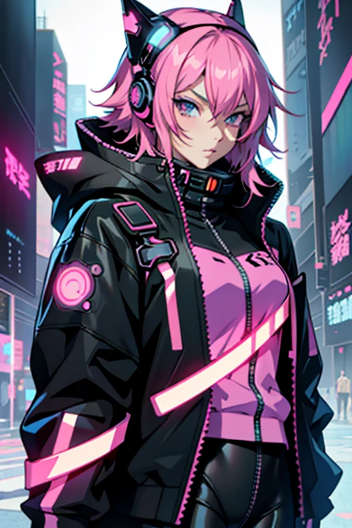 Anime girl in black clothes on a pink background, cyber punk art by Yuumei, Pixiv, Neoism, oppai cyber punk, cyber punk anime girl, Nightcore, Dead, female cyber punk anime girl, zerochan art, cyber punk))), e - girl, egirl, modern cyber punk anime, digital cyber punk - anime art, cyber punk))))), zerochan