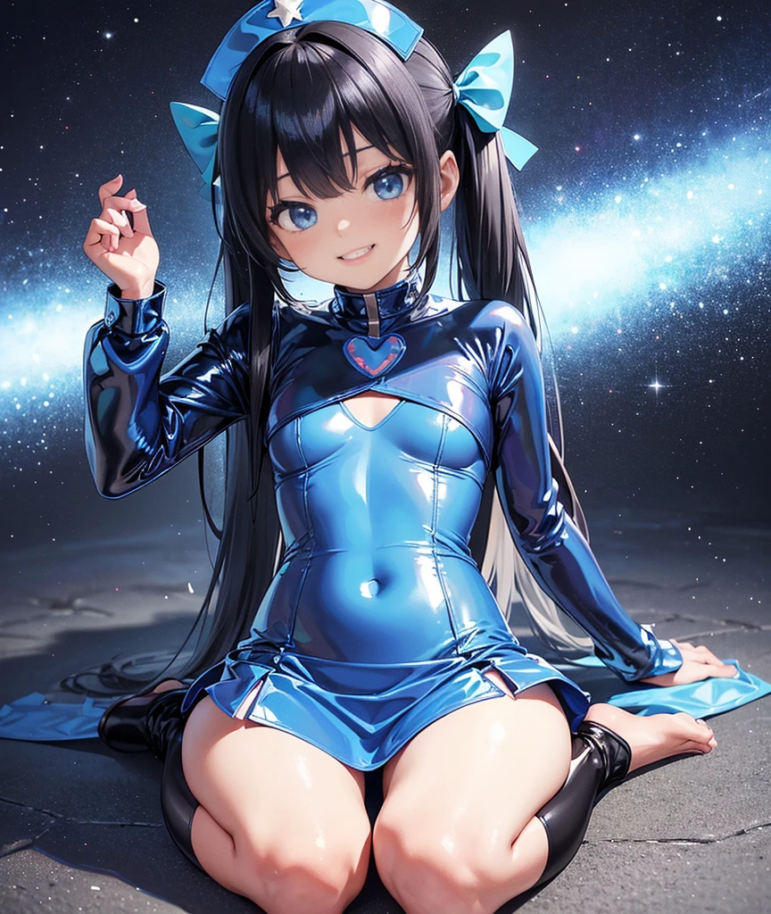 {{{high quality}}}, {{{super realistic}}},{{{best quality}}}, ((beautiful face)),((1 girl)),((solo)),(()),(((loli))),((shgirl)),((small breasts)),((latex,blue nurse costume)),(blue latex skirt,mini skirt),(blue over-kneehighs),(black hair, twintails),(ultra-detailed),((full body)),((sadistic smile)),((sadistic girl)),((look down))