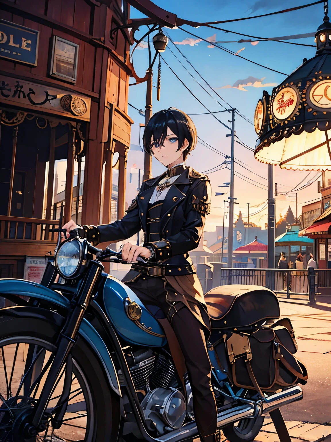 　male　blue eyes　Black Hair　Showa Retro　Short Hair　steampunk　Carousel　amusement park
