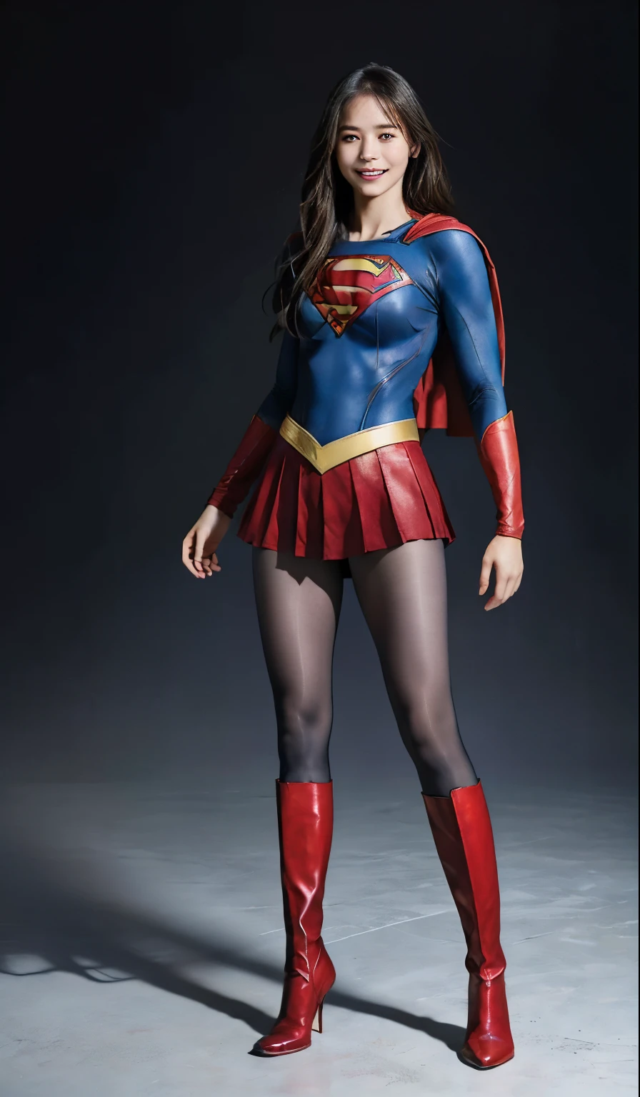 No background、(((Beautiful legs in black tights.)))、(((Legally express the beauty of your smile)))、((((Make the most of your original images)))、(((Supergirl Costume)))、(((Beautiful Hair)))、(((suffering)))、(((Please wear black tights....、Wear red boots)))、((Best image quality、8k))、((highest quality、8k、masterpiece:1.3))、(((Preserve background )))、Sharp focus:1.2、Beautiful woman with perfect figure:1.4、Slim Abs:1.2、Wet body:1.5、Highly detailed face and skin texture、8k
