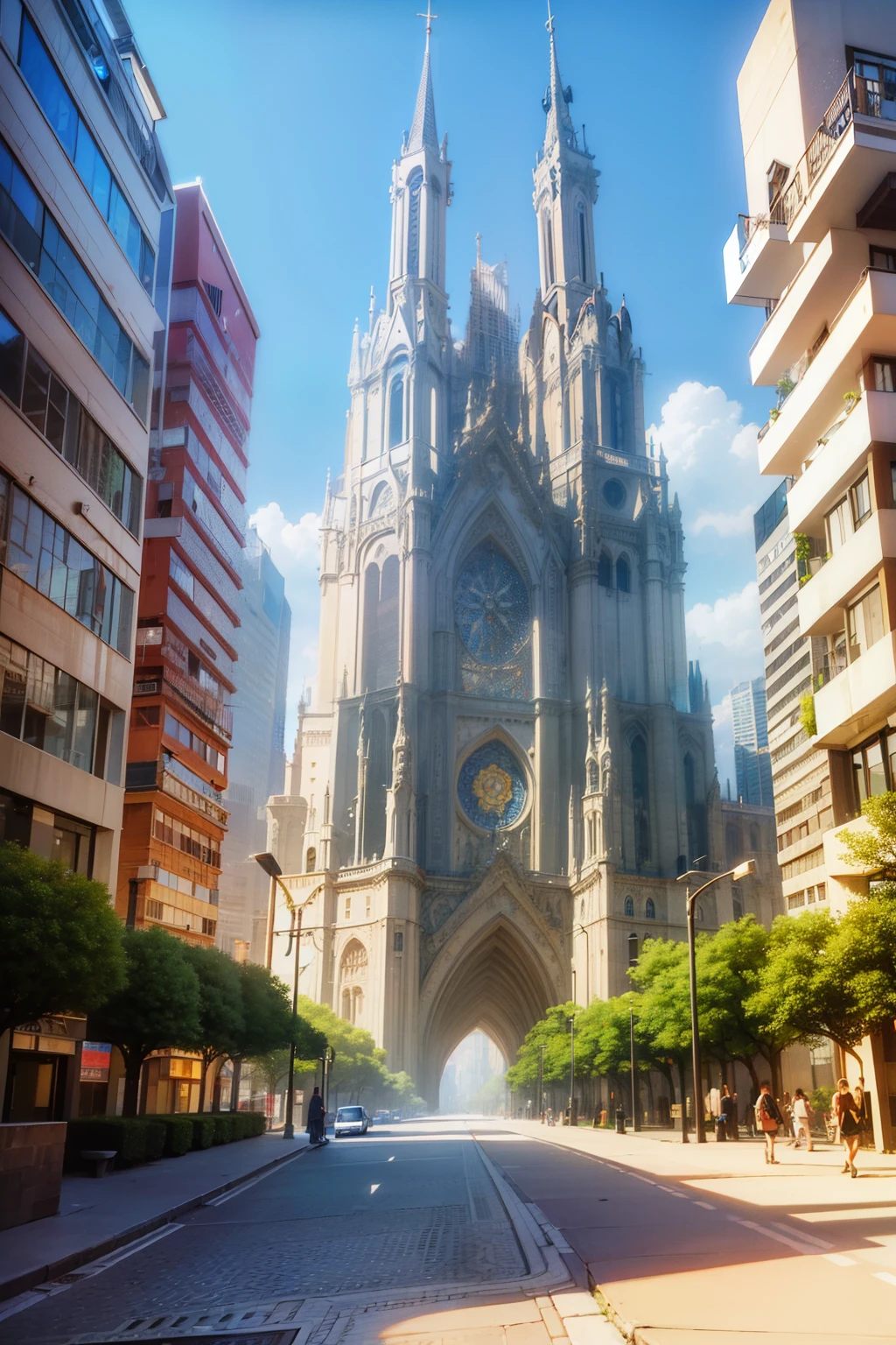 The Vibrant Metropolis of Brazil unfolds before our eyes, showcasing an enchanting blend of modernity and tradition, in an exquisite work crafted by the undeniable blend of human creativity and AI technology. This City of Marvels pulsates with life, with its towering glass edifices, each adorned with graceful curves and intricate patterns, reflecting the harmonious union between architectural prowess and aesthetic elegance.
The streets are a living tapestry, teeming with people as they walk briskly on the sidewalks, while cars whirl through the thoroughfares, creating a harmonious symphony of movement. The buildings themselves stretch high into the