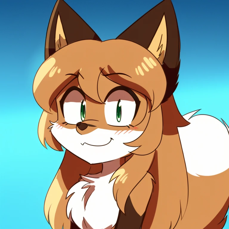 Nervous smiling, uploaded the e621, beautiful and detailed, woman (((female))) ((anthro)) Fox, (Averi, Fox girl), cinematic lighting, Fox, (anthro, fluffy fur, character focus:1.1), 1girl, anthro fox girl, body fur, curvy, sexy, nice, cute, hot, comfortable anime-style cartoon-style, digital drawing, (half-closed eyes), green eyes, SFW