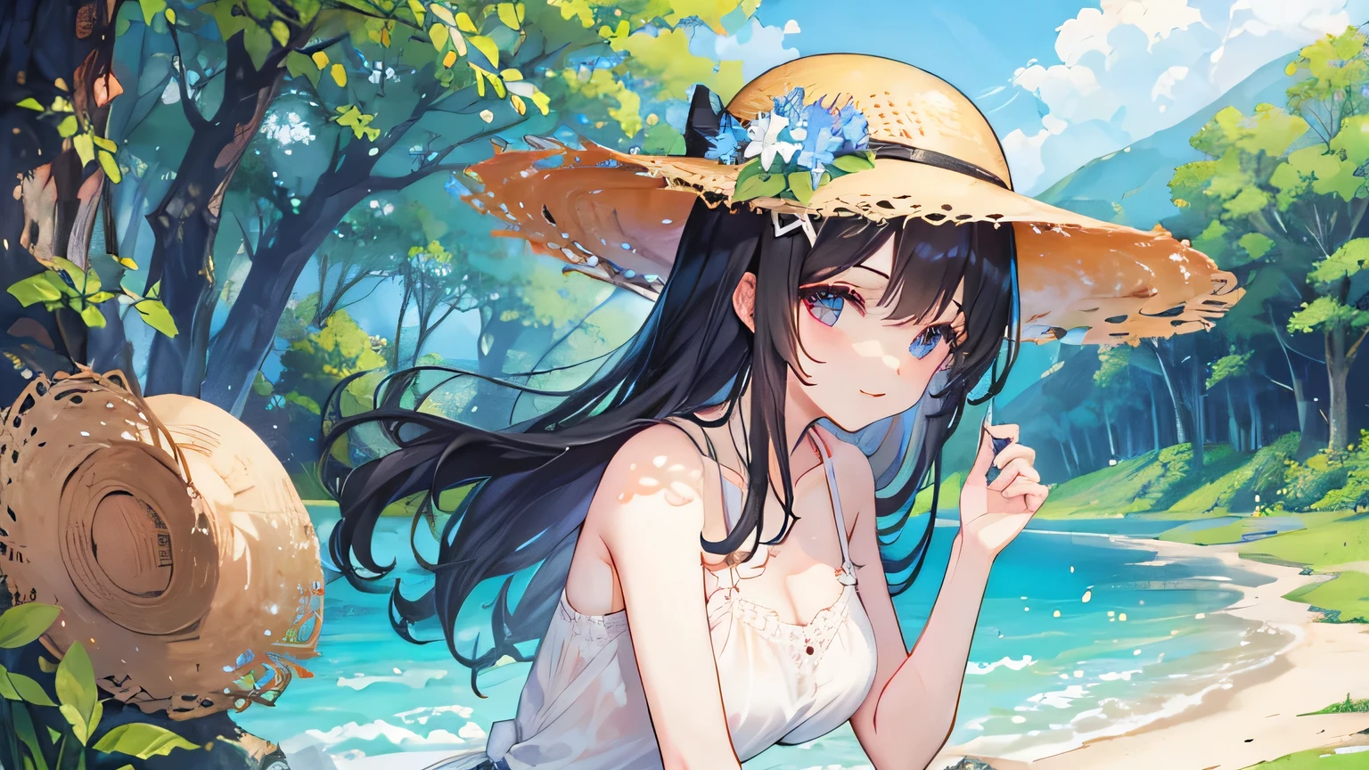 wood、cicada、summer、Straw hat、countryside